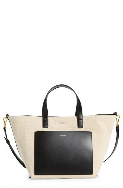 Jil Sander Wander Small Leather-trimmed Canvas Tote In Black