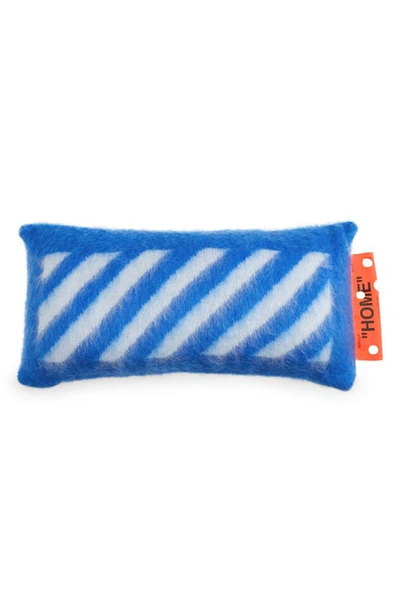 Off-white Diagonal Brushed Boudoir Pillow In Blue Fluo White