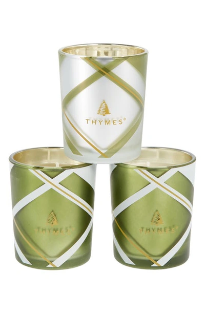 Thymes Frasier Fir Frosted Plaid Votive Trio In Green/ Clear