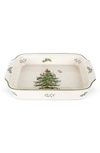 Spode Christmas Tree Rectangular Handled Dish In Green