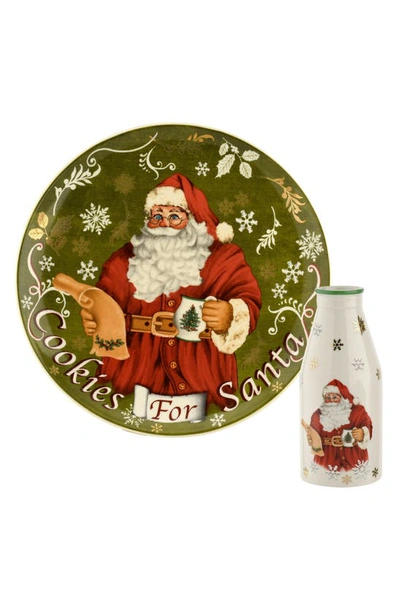Spode Christmas Tree Plate & Milk Bottle Set In Green