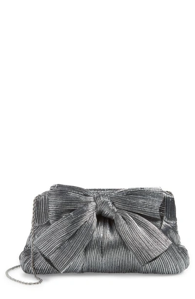 Loeffler Randall Rayne Small Pleated Bow Frame Clutch In Dark Silver/silver