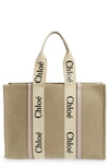 Chloé Large Woody Linen Tote In Misty Lavender