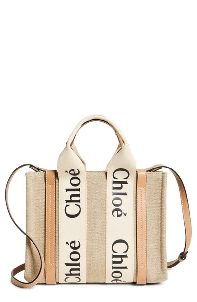 Chloé Woody Small Tote Bag In White - Beige