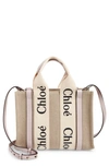 Chloé Mini Woody Logo Strap Linen Tote In Misty Lavender