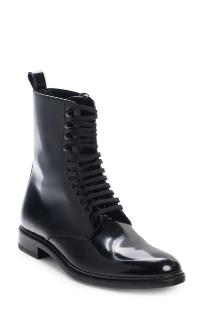 Saint Laurent 系带皮质短靴 In Noir