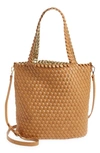 Mali + Lili Ray Convertible Woven Vegan Leather Tote In Camel