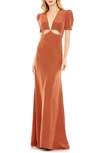 Mac Duggal Cutout Column Gown In Nutmeg