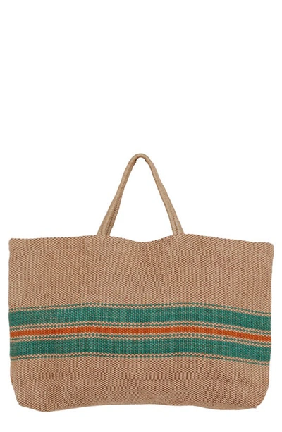 Will And Atlas Baja Wide Market Shopper Jute Tote In Natural/ Orange/ Turquoise