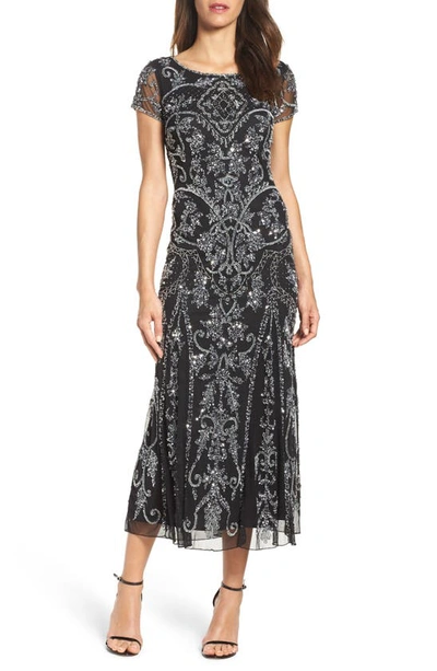 Pisarro Nights Beaded Mesh Column Gown In Black