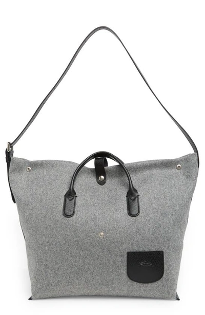 Longchamp Essential Extra Large Wool & Leather Open Tote In Grey