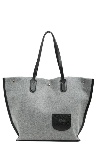 Longchamp Essential Wool & Leather Open Tote In Grey