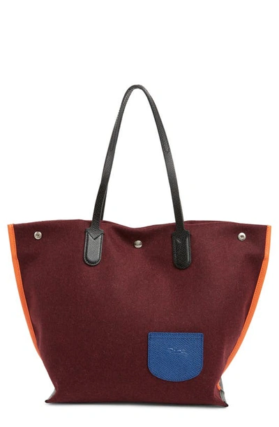 Longchamp Essential Wool & Leather Open Tote In Burgundy