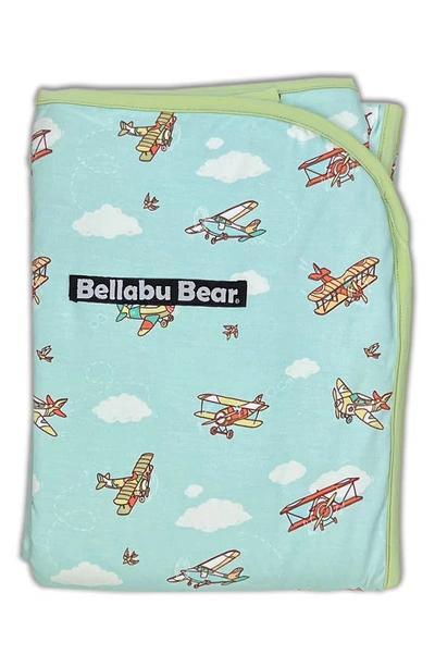 Bellabu Bear Kids' Vintage Airplane Print Reversible Blanket In Light Blue With Planes