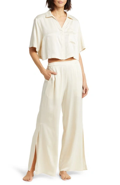 Lunya High Waist Washable Silk Pajamas In Swan White