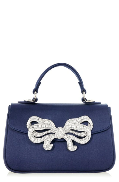 Judith Leiber Satin Bow Top Handle Bag In Silver Navy
