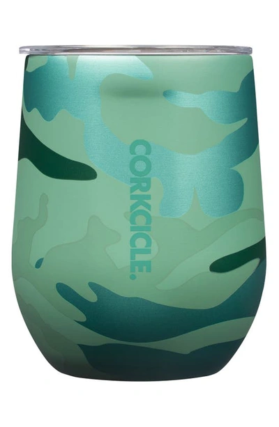 Corkcicle 12-ounce Insulated Stemless Wine Tumbler In Jade Camo
