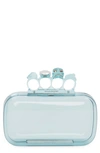Alexander Mcqueen Skull Four Ring Embellished Acrylic Clutch In Pale Blue
