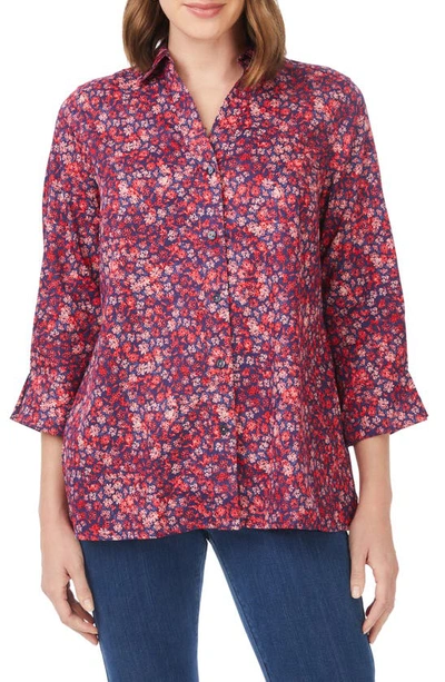 Foxcroft Piper Beach Blossom Button-up Shirt In Coral Sunset