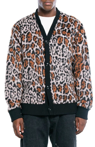 Pleasures Boozy Leopard Cardigan In Brown