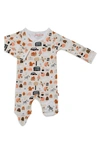 Magnetic Me Busy Town Print Organic Cotton Footie In Tan Multi