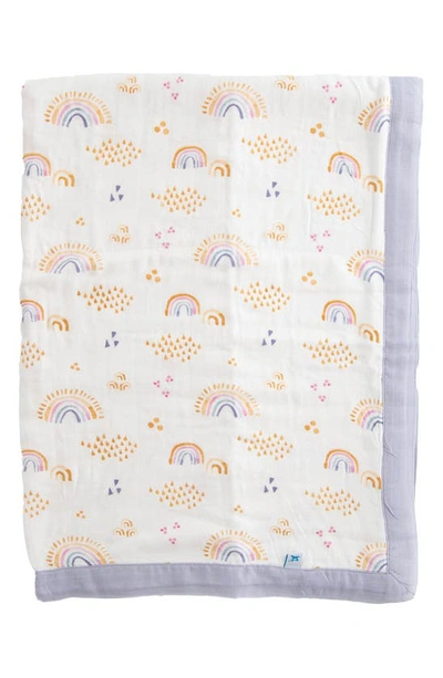 Little Unicorn Kids' Deluxe Muslin Baby Receiving Quilt In Rainbows & Raindrops