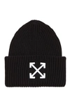 OFF-WHITE EMBROIDERED ARROW RIB WOOL BEANIE