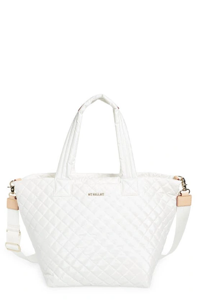 Mz Wallace Metro Deluxe Mini Iridescent Quilted Tote Bag In Pearl Metallic