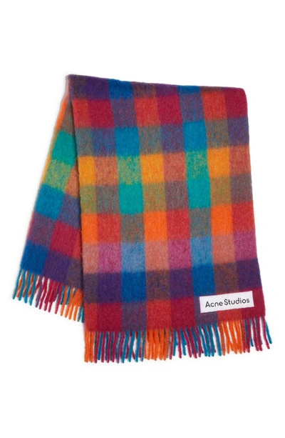 Acne Studios Checked Alpaca Wool-blend Blanket In Pink/yellow/blue