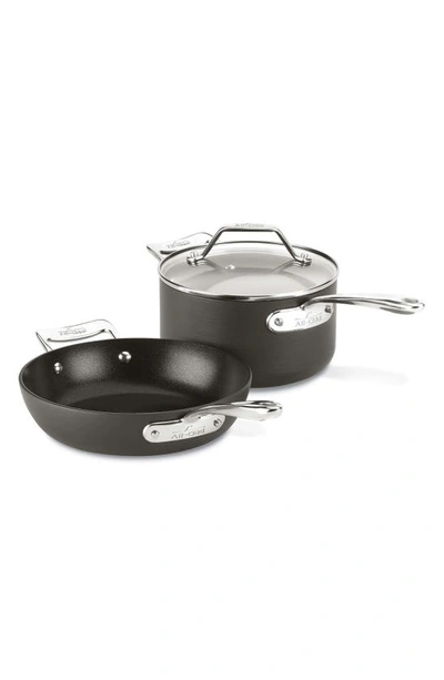 All-clad Essentials Hard Anodized Aluminum Nonstick Frying Pan & Saucepan Set In Black