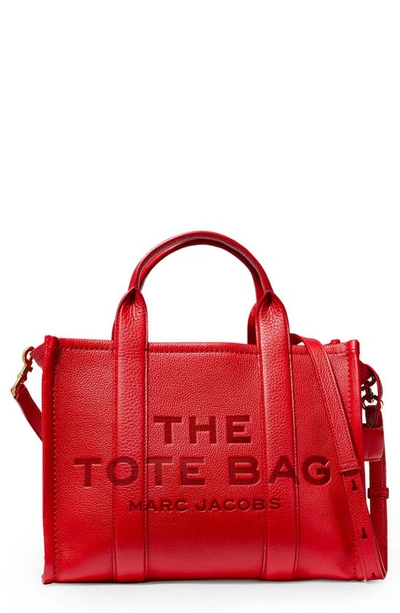 Marc Jacobs The Leather Medium Tote Bag In True Red
