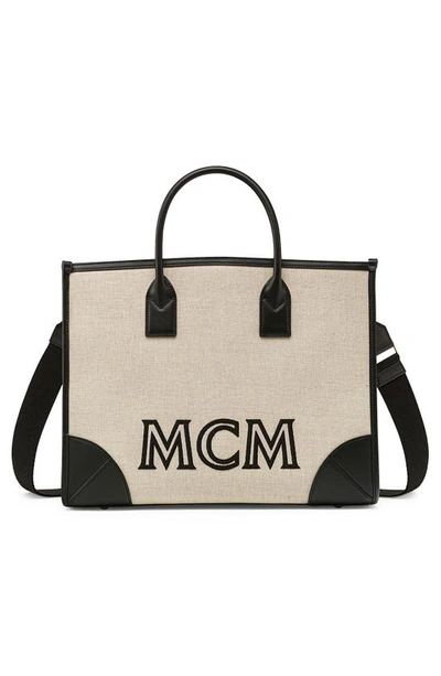 Mcm Munchen Logo Tote In Black/gold