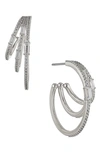 Nadri Key Item Pave & Baguette Cubic Zirconia Triple Row Hoop Earrings In Silver