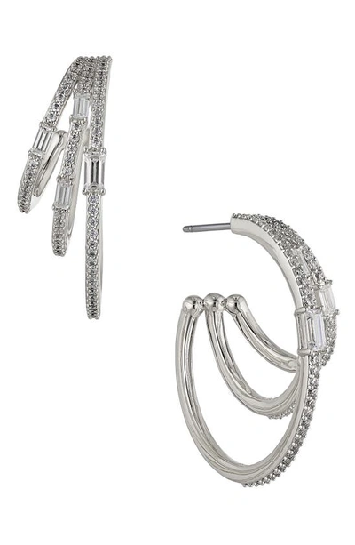Nadri Triple Stack Hoop Earrings In Rhodium