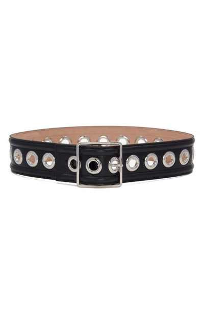 Alexander Mcqueen Eyelet Leather Belt In Black