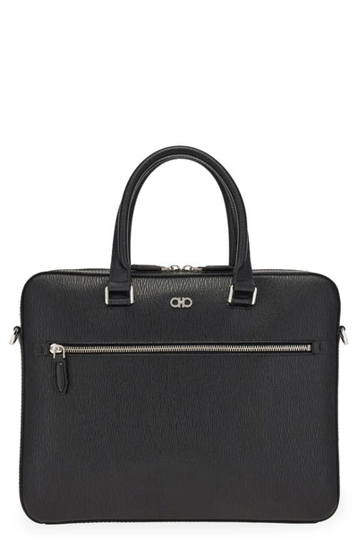 Ferragamo Revival Gancini Leather Briefcase In Nero