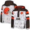 Starter Men's  White, Brown Cleveland Browns Thursday Night Gridiron Raglan Half-zip Hooded Jacket In White