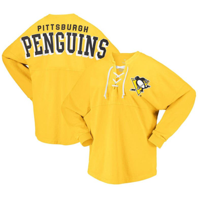 Fanatics Branded Gold Pittsburgh Penguins Spirit Lace-up V-neck Long Sleeve Jersey T-shirt