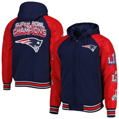 G-iii Sports By Carl Banks Navy New England Patriots Defender Raglan Full-zip Hoodie Varsity Jacket