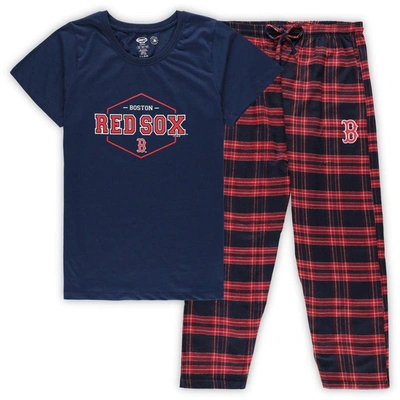 Concepts Sport Women's  Navy, Red Atlanta Braves Plus Size Badge Sleep Set In Navy,red