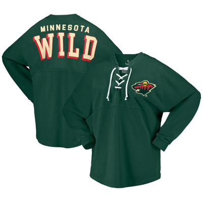 Fanatics Branded Green Minnesota Wild Spirit Lace-up V-neck Long Sleeve Jersey T-shirt
