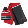 WEAR BY ERIN ANDREWS WEAR BY ERIN ANDREWS RED ATLANTA FALCONS COLORBLOCK CUFFED KNIT HAT WITH POM AND SCARF SET