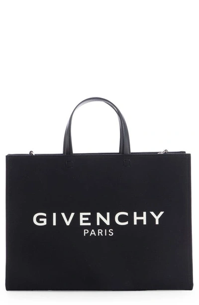 Givenchy G-tote Medium Leather-trimmed Printed Canvas Bag In Black