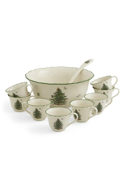 Spode Christmas Tree 10-piece Punch Bowl Set In Green