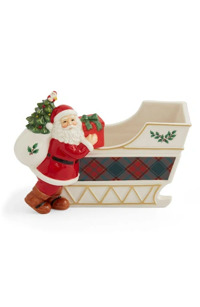 Spode Christmas Tree Tartan Santa Sleigh Candy Dish In Green