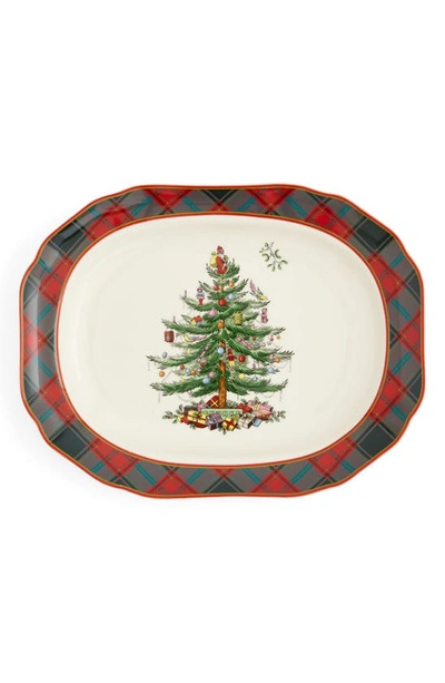 Spode Tartan Rectangular Platter In Green