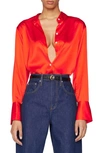 Frame Pointed-collar Silk Shirt In Bright Red