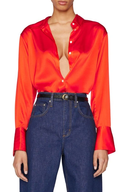 Frame Pointed-collar Silk Shirt In Orange