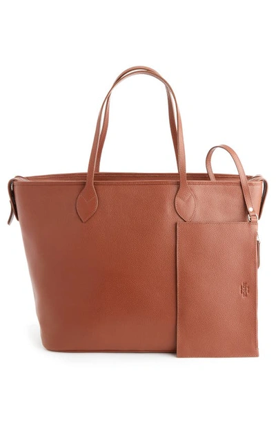 Royce New York Personalized Leather Tote With Wristlet In Tan - Gold Foil