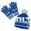Wear By Erin Andrews Royal Indianapolis Colts Double Jacquard Cuffed Knit Hat With Pom And Gloves S In Royal